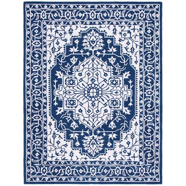 Micro-Loop Navy/Ivory 8 ft. x 10 ft. Medallion Oriental Area Rug