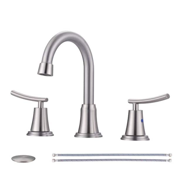 8 in. Widespread Double Handle Bathroom Faucet with Pop Up Drain Included and 360° Swivel Spout in Brushed Nickel
