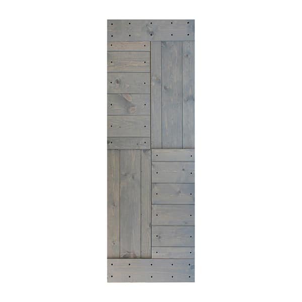 ISLIFE S Series 30 in. x 84 in. French Gray Finished DIY Solid Wood Barn Door Slab - Hardware Kit Not Included
