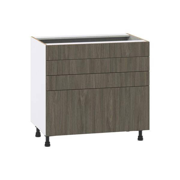 J COLLECTION Medora Textured Slab Walnut Assembled Base Kitchen Cabinet for Cooktop with 2 Drawers (36 in. W x 34.5 in. H x 24 in. D)