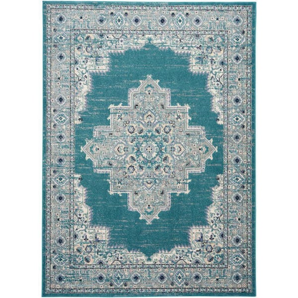 Nourison Passion Turquoise Grey 5 ft. x 7 ft. Abstract Transitional Area Rug
