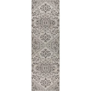 Estrella Black/Gray 2 ft. x 10 ft. Bohemian Medallion Textured Weave Indoor/Outdoor Runner Rug