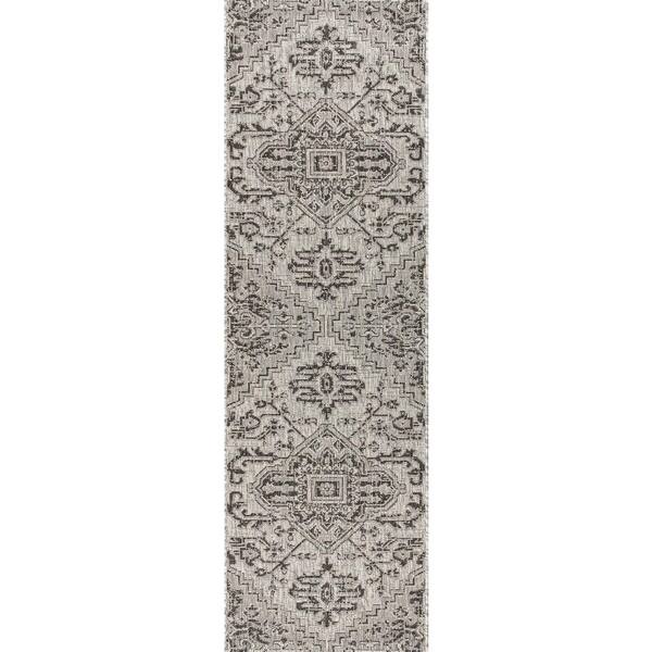 Black/Gray 2 ft. x 10 ft. Estrella Bohemian Medallion Textured Weave Indoor/Outdoor Runner Rug