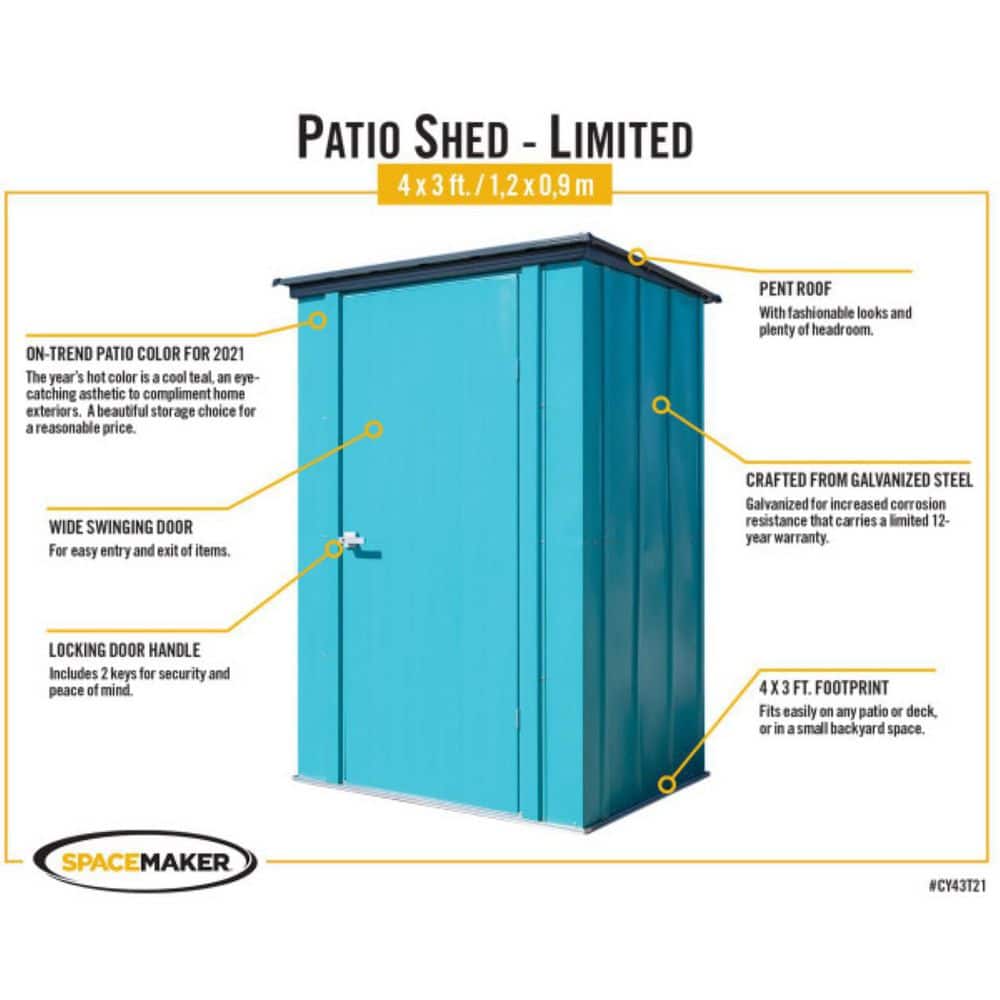 Teal and Anthracite Metal Vertical Storage Shed Kit