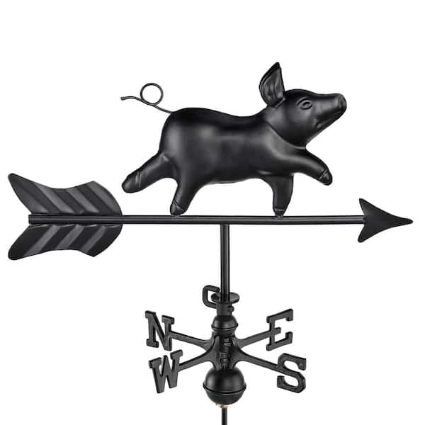 Good Directions Modern Farmhouse-Inspired Pig Cottage/Shed Size Weathervane 8800KR with Roof Mount Black Finish