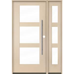 Modern Faux Pivot 50 in. x 80 in. 3-Lite Left-Hand/Inswing Clear Glass Unfinished Fiberglass Prehung Front Door with RSL