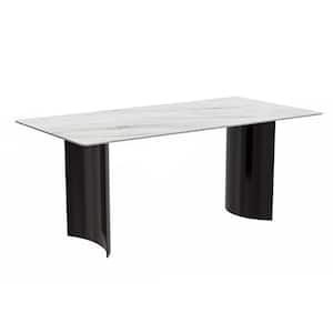 Zara Modern 71 in. Rectangular Dining Table with Sintered Stone Top and Curved Stainless Steel 4-Legs Seats 8 (White)