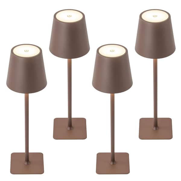 C Cattleya 4-Pack 14 in. Brown LED Cordless Table Lamp, 3CCT Dimmable Portable Desk Lamps