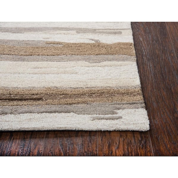 Abstract Hand Tufted Wool Area Rug, Brown And Beige Area Rugs