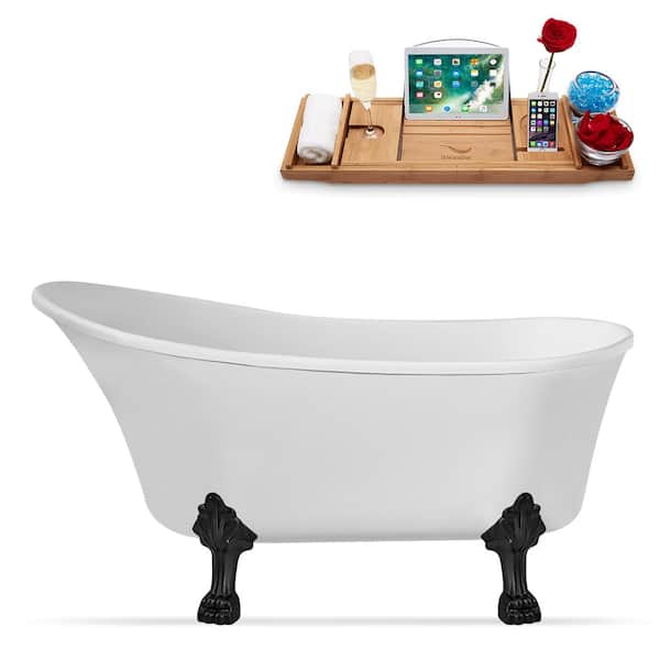 63 in. Acrylic Clawfoot Non-Whirlpool Bathtub in Glossy White With Matte Black Clawfeet And Matte Black Drain
