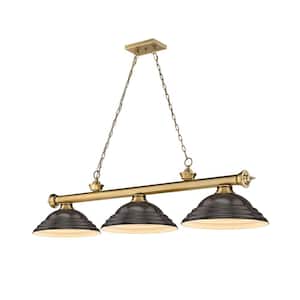 Cordon 3-Light Rubbed Brass Plus Billiard Light Stepped Bronze Shade with No Bulbs Included