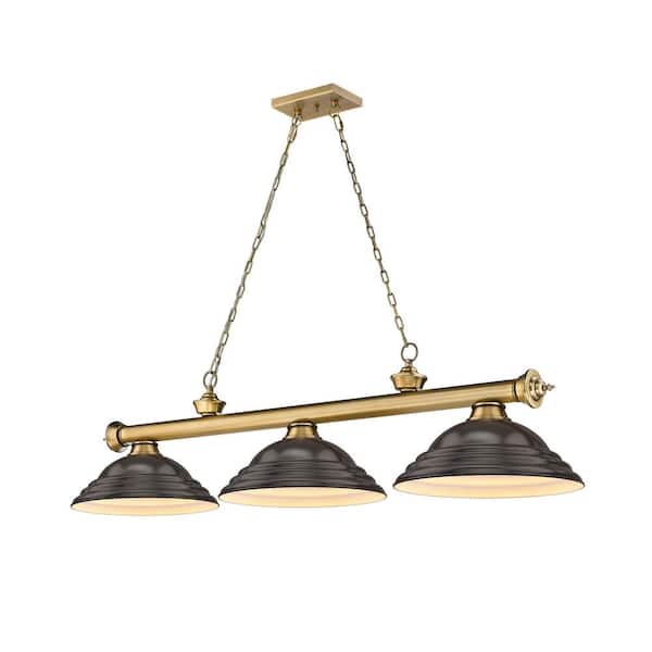 Unbranded Cordon 3-Light Rubbed Brass Plus Billiard Light Stepped Bronze Shade with No Bulbs Included