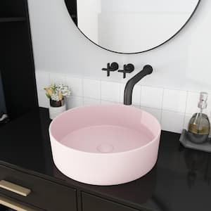 Single 15.7 in. Corner Round Bathroom Sink in Ceramic Pink