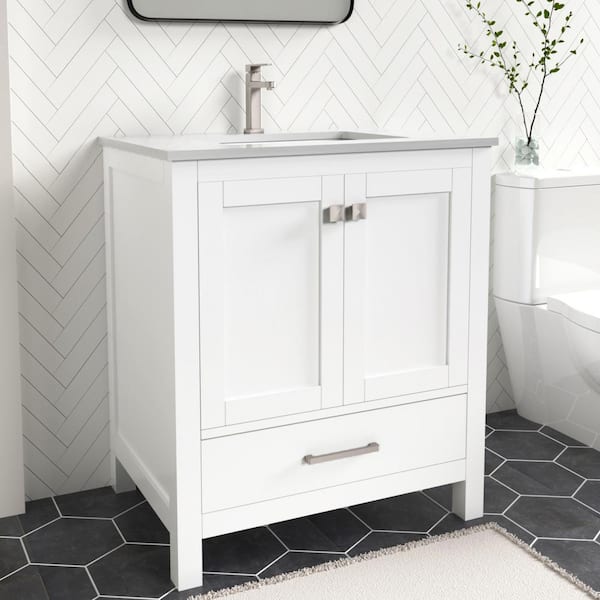 Anneliese 30 in. W x 21 in. D x 35 in. H Single Sink Freestanding Bath Vanity in Matte White with White Quartz Top