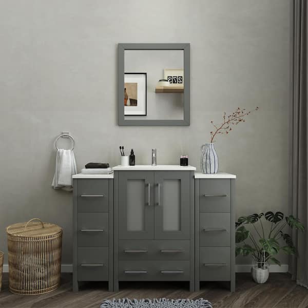 Vanity Art Brescia 48 in. W x 18.1 in. D x 35.8 in. H Single Basin Bathroom Vanity in Grey with Top in White Ceramic and Mirror