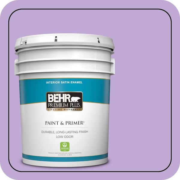 BEHR PREMIUM PLUS 5 gal. #MQ4-59 Purple Gladiola Satin Enamel Low Odor Interior Paint & Primer
