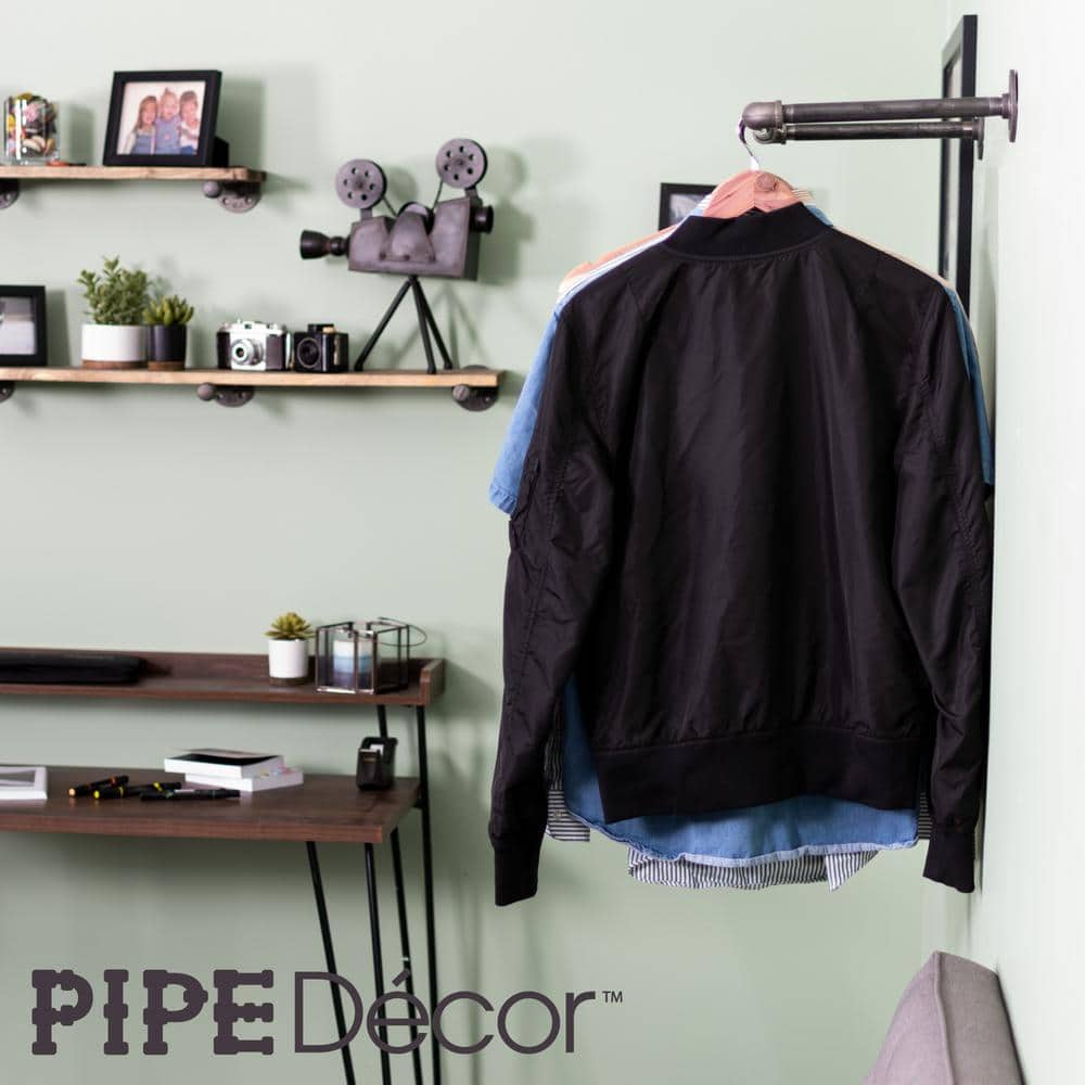 2 ft Black Industrial Steel Pipe Wall Mounted Clothing Rack