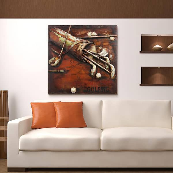 Empire Art Direct 32 in. x 32 in. "Tee Time" Mixed Media Iron Hand Painted Dimensional Wall Art