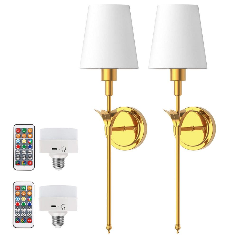 6.3 in. 1-Light Modern Petal Brass Indoor Wall Sconce with White Cone Fabric Shade 5CCT RGB CW Dimmable, Remote-Control price history on PriceWatchPro