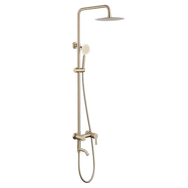 Single Handle 1-Spray Outdoor Tub and Shower Faucet 1.8 GPM 10 Inch Exposed Shower System in Brushed Gold Valve Included
