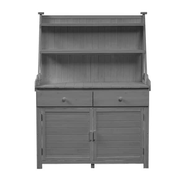 Unbranded 47.2 in. W x 65 in. H Gray Garden Potting Bench Table, Fir Wood Workstation with Storage Shelf, Drawer and Cabinet