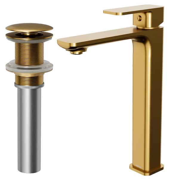 Venda Single-Handle Single-Hole Vessel Bathroom Faucet with Matching Pop-Up Drain in Gold
