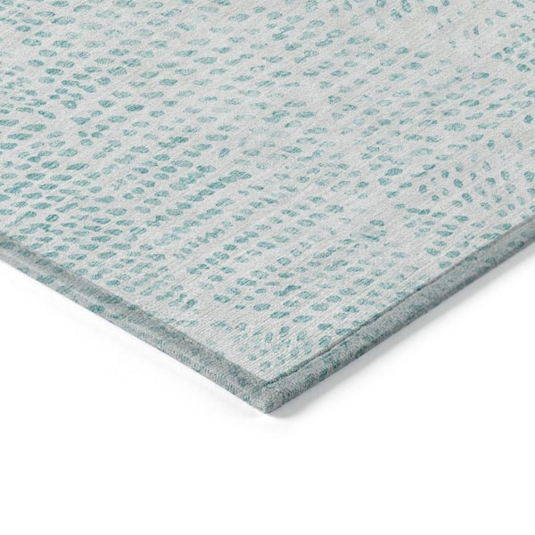 Aqua, Ivory 9 ft. x 12 ft. Woven Geometric Polyester Rectangle Indoor / Outdoor Area Rug