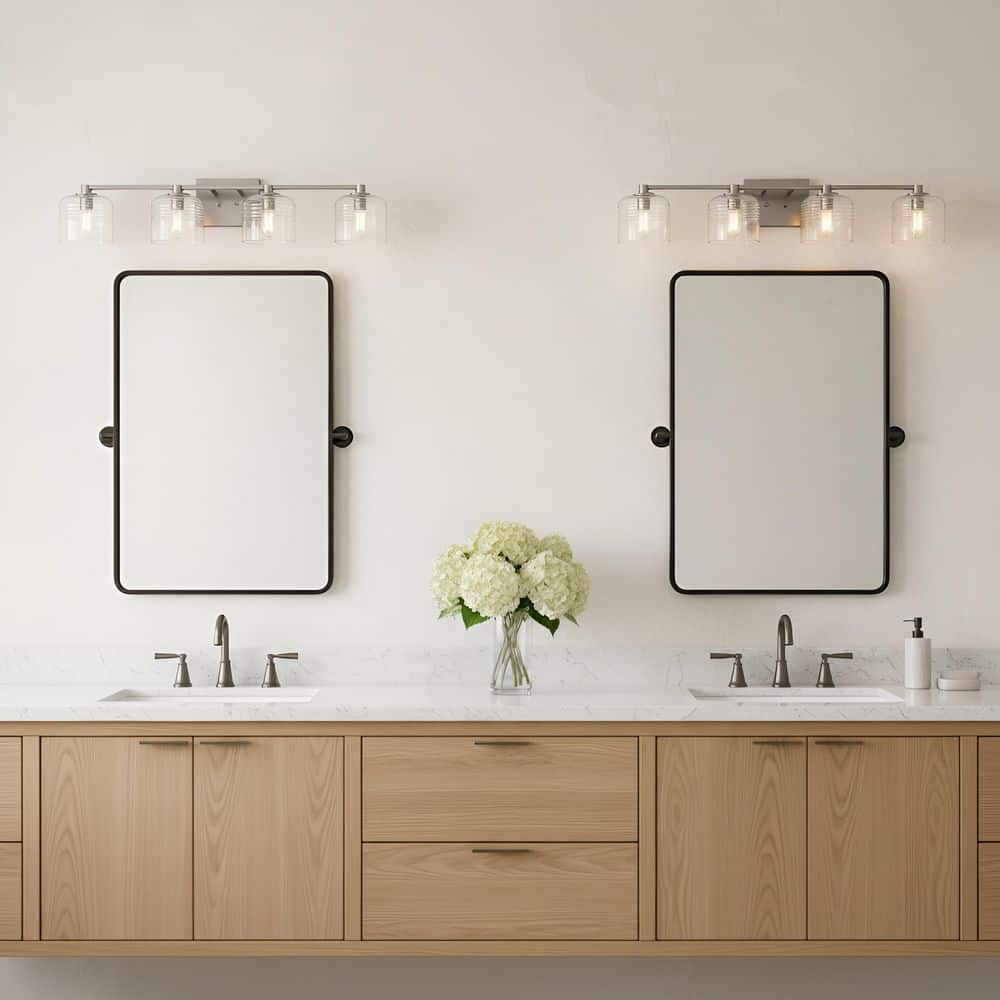 Lochdale Extra Large 33.625 in. 4-Light Brushed Nickel Vanity Light with Clear Ribbed Glass Shades price history on PriceWatchPro