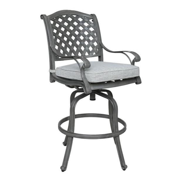 Benjara Swivel Metal Outdoor Bar Stool with Beige Cushion (Set of 2)