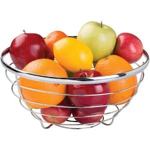 1 Piece Modern Chrome Metal Fruit Bowl Centerpiece for Kitchen and Dining Areas, 12" x 12" x 6"