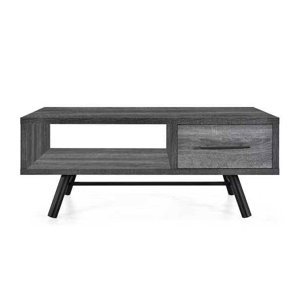 Noble House Burgoyne 39.3 in. x 16.6 in. Sonoma Grey Oak Rectangle Wood Coffee Table with Shelves