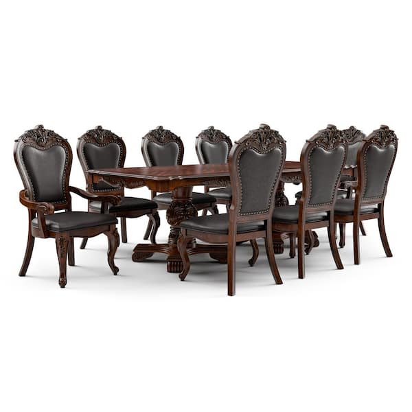 Divino 9-Piece Rectangular Dark Cherry Extendable Wood Top Dining Room Set (Seats 8)