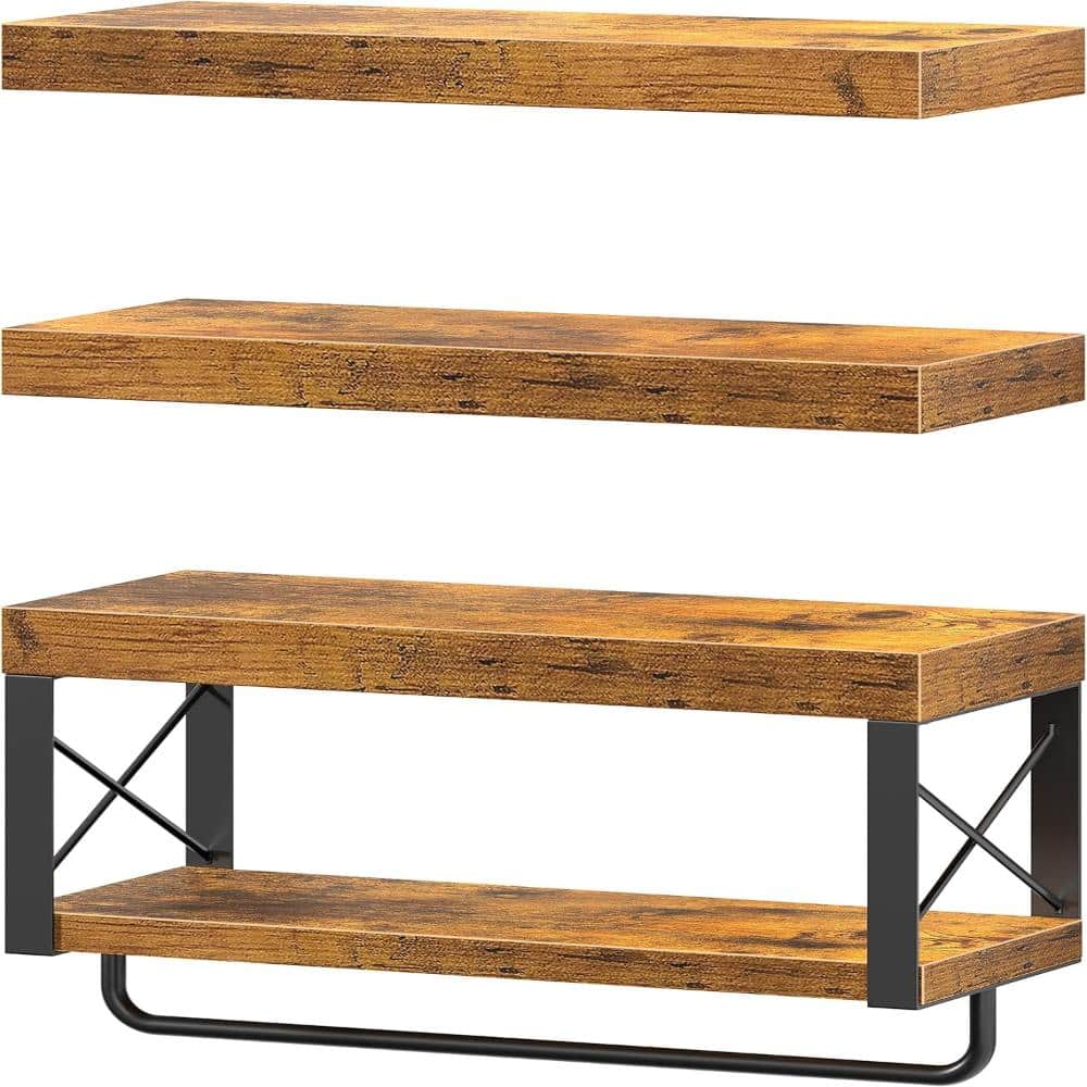 "3-Pack Bathroom Shelves Over Toilet with Towel Bar, 16"" W x 6"" D, Heavy-Duty, Brown" price history on PriceWatchPro