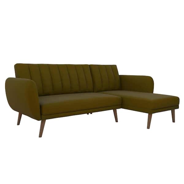 Novogratz Brittany Green Linen Sectional Futon Sofa