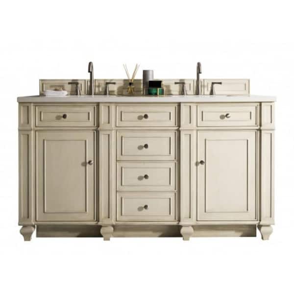 James Martin Vanities Bristol 60.0 in. W x 23.5 in. D x 34 in. H Bathroom Vanity in Vintage Vanilla with White Zeus Quartz Top