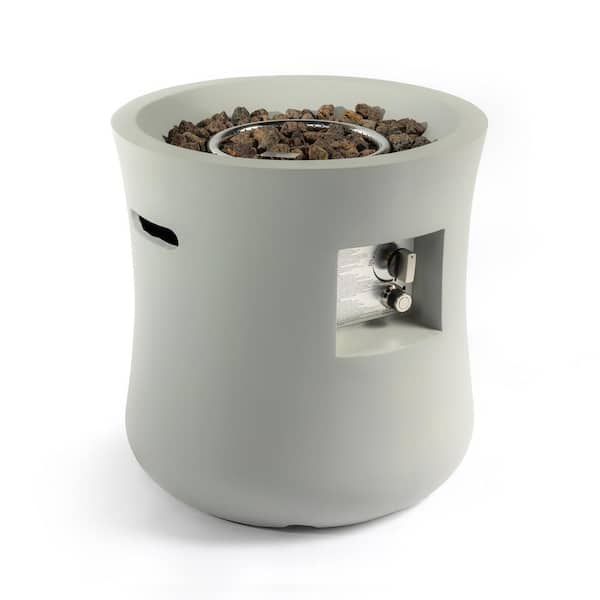 Oyezvary 20 in. Outdoor Propane Fire Pit Table Round Graphite Base with Cover and Lava Rocks in Light Gray