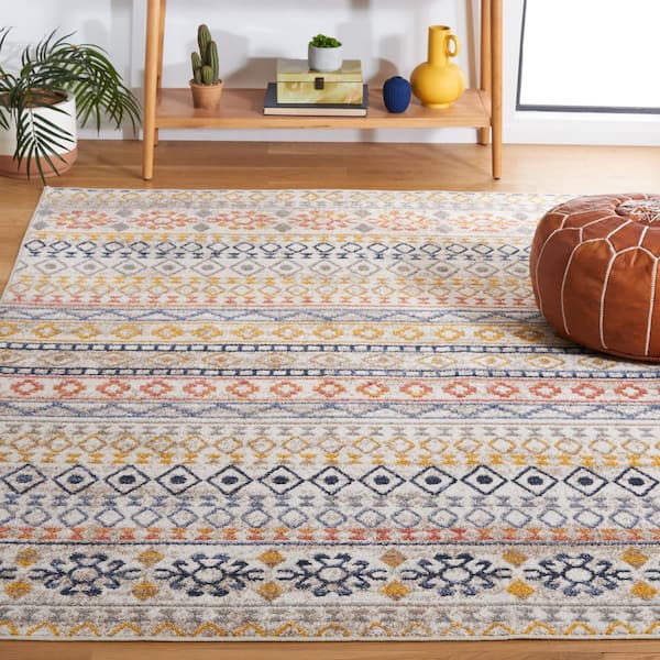 Astoria 4 ft. x 6 ft. Ivory/Blue Rust Parallel Geometric Area Rug