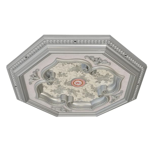 AFD 24 in. x 2 in. x 24 in. Silver 4 Leaf Clover Octagon Chandelier Polysterene Ceiling Medallion Moulding