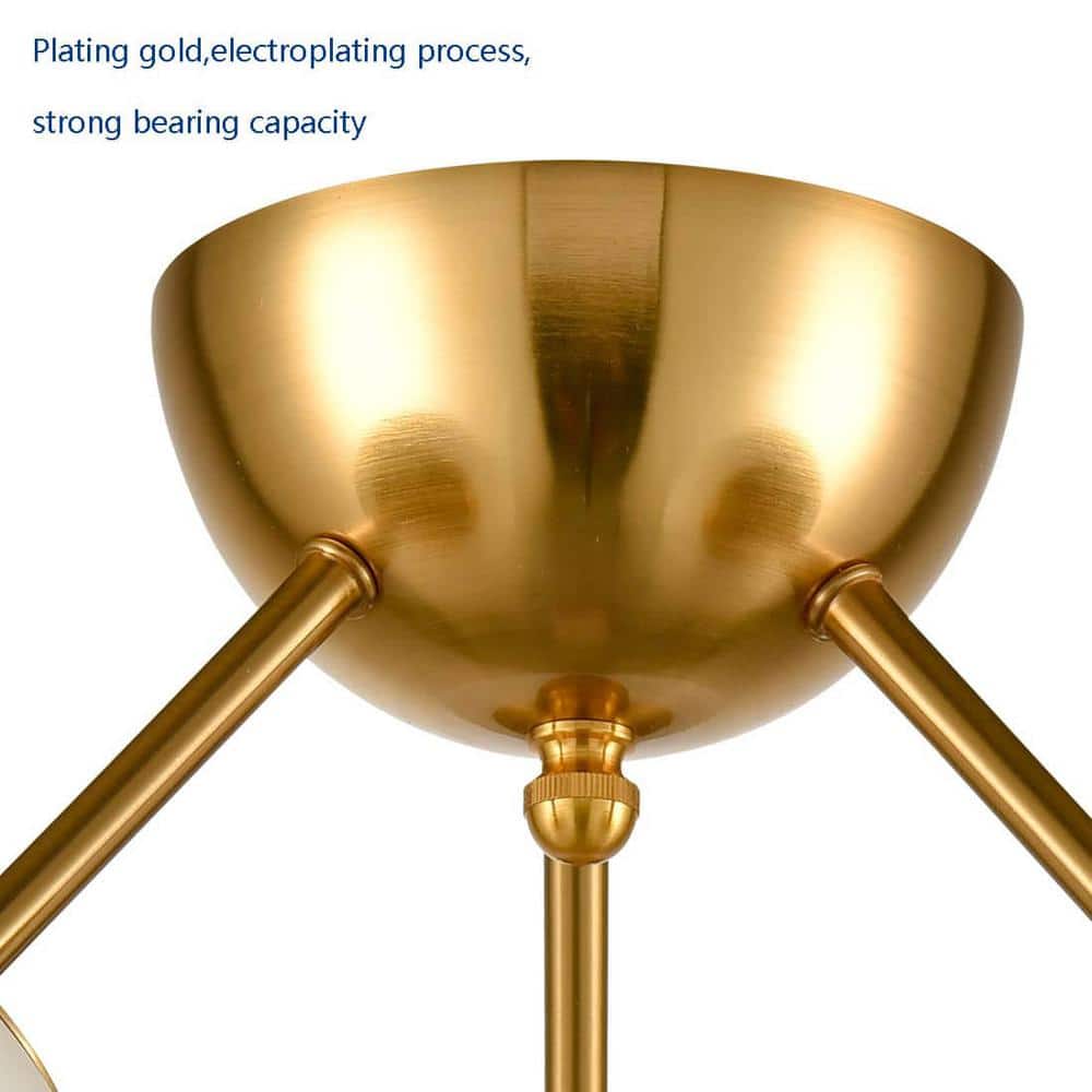 Mid-Century Opal Globe Brass Chandelier with Dimmable LED