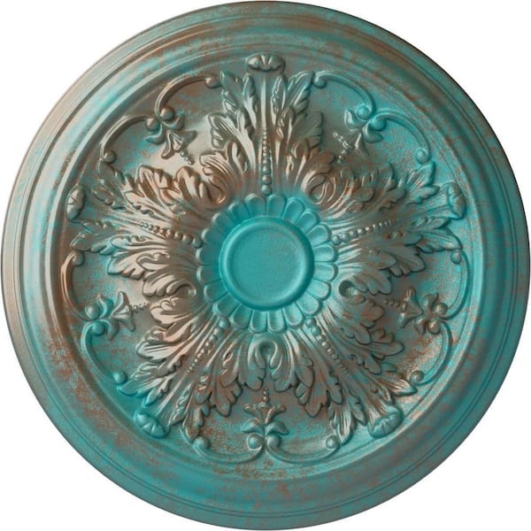Ekena Millwork 20 in. x 1-1/2 in. Damon Urethane Ceiling Medallion (Fits Canopies upto 3-3/8 in.), Copper Green Patina