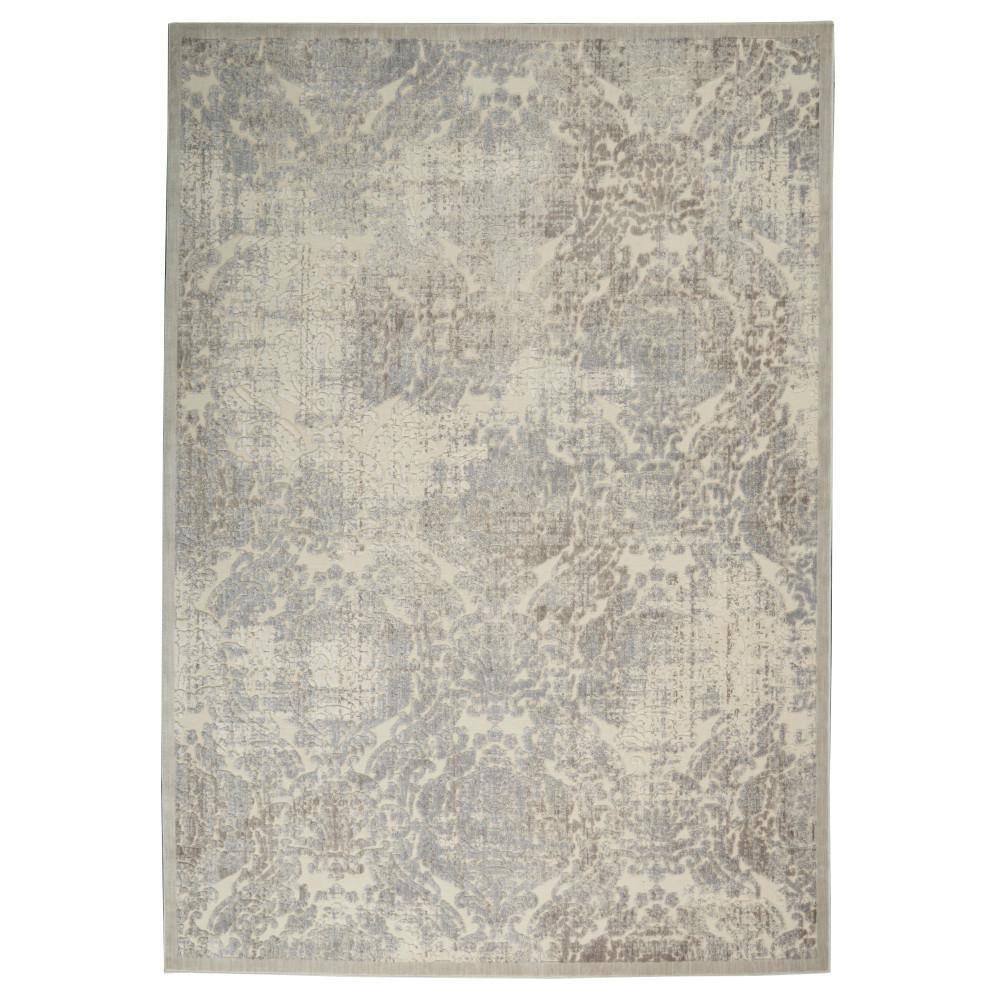Nourison Graphic Illusions Ivory 7 ft. x 10 ft. Damask Transitional Area Rug Striking, bold patterns define this collection of tantalizing rugs. Featuring an exciting hand-carved high-low texture and contemporary color palette, these contemporary area rugs will add a distinctive flair to any setting. Indulge the senses and make a bold statement with these durable and captivating creations. Color: Ivory.