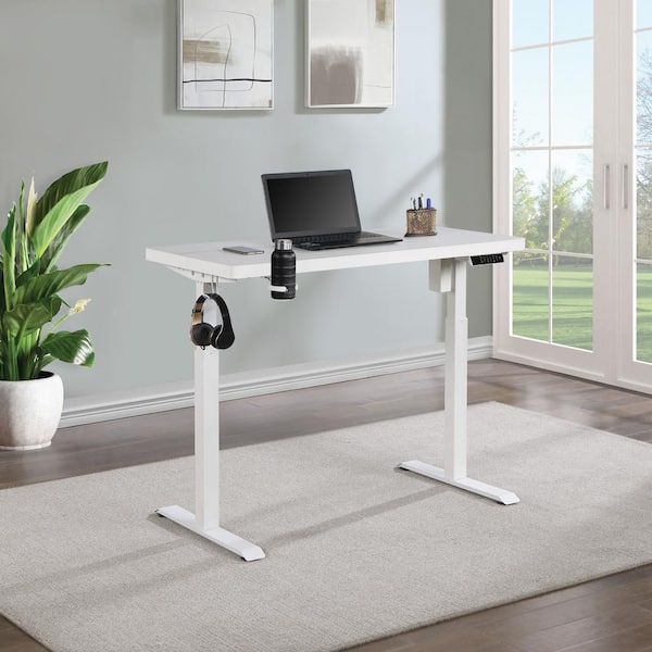 Office Star Products Primo 48 in. White Carbon Fiber Engineered Wood Sit/Stand Electric Desk
