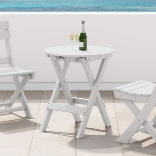 Laguna Plastic Outdoor Patio Round 24.5" Portable Flat Folding Dining Table, White