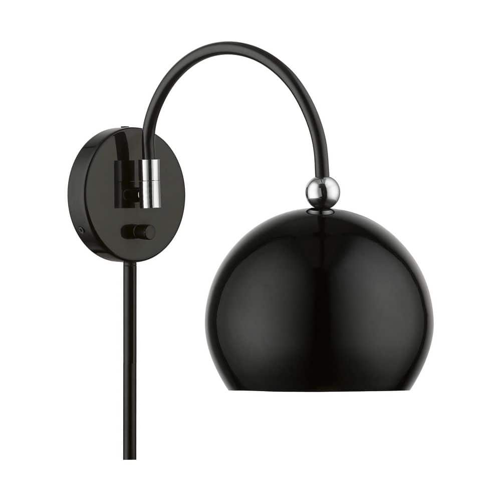 Shiny Black and Chrome Swing Arm Wall Lamp
