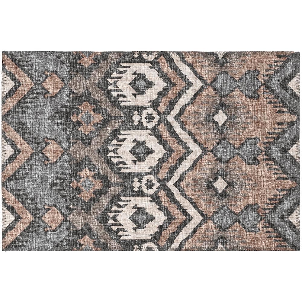 Yuma Brown 1 ft. 8 in. x 2 ft. 6 in. Geometric Indoor/Outdoor Washable Area