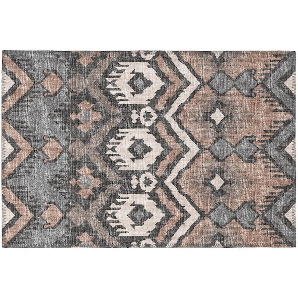 Addison Rugs Yuma Brown 1 ft. 8 in. x 2 ft. 6 in. Geometric Indoor/Outdoor Washable Area Rug