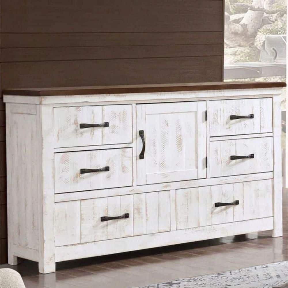 William's Home Furnishing Theodore White and Walnut 6-Drawer 59.38