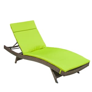 Miller Multi-Brown Armless Faux Rattan Outdoor Chaise Lounge with Bright Green Cushion
