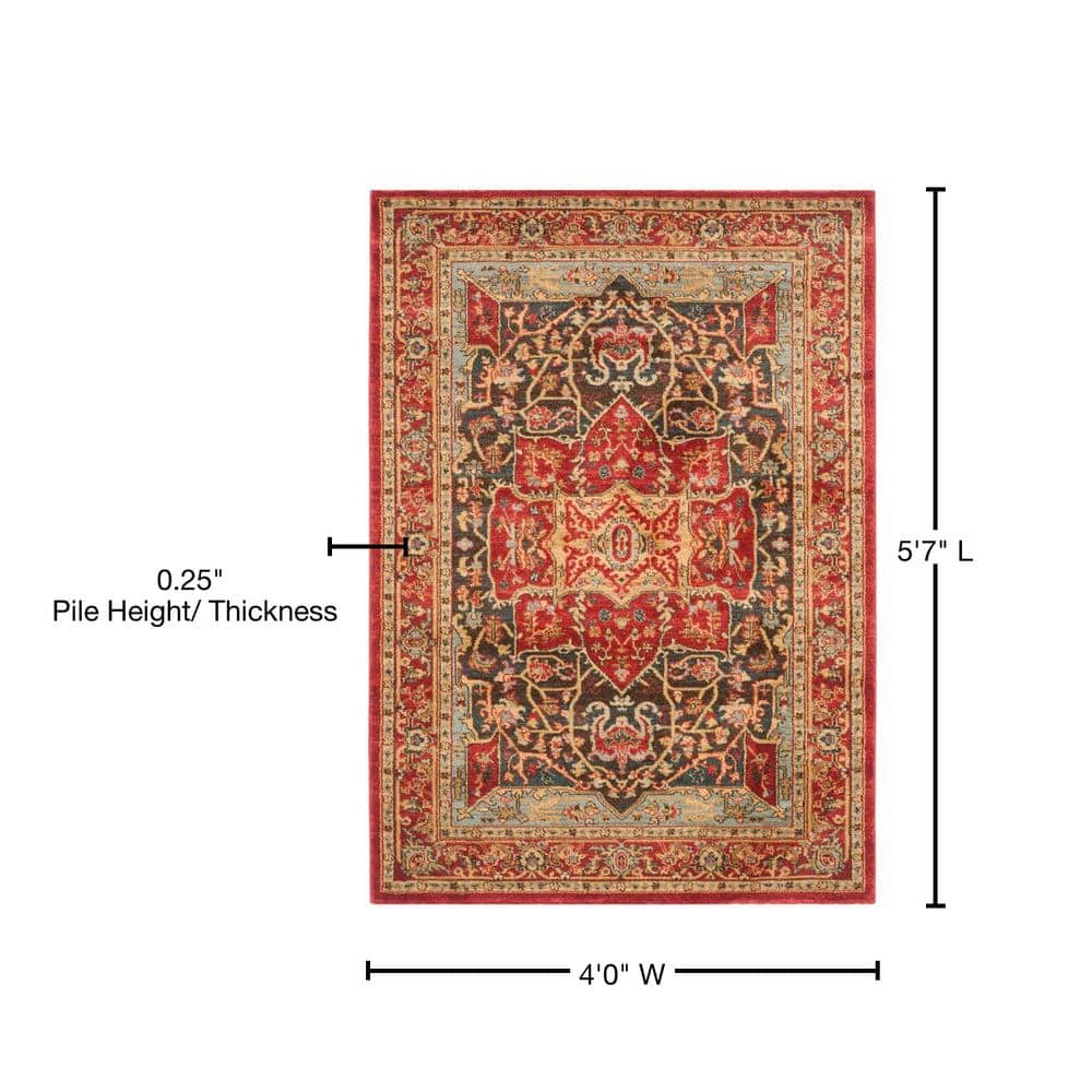 Red Rectangular Synthetic Stain-Resistant Area Rug