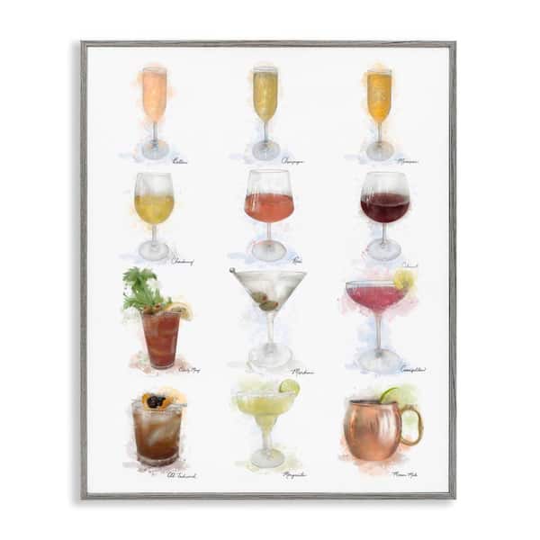 Stupell Industries Soft Artisanal Cocktails Menu by Matthew Piotrowicz Gray Framed Food Giclee Art Print 14 in. x 11 in.